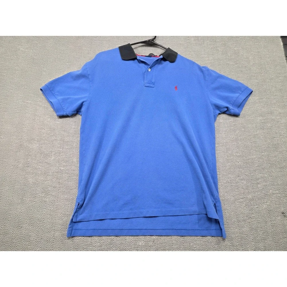 Polo Ralph Lauren Mens Large Blue Black Collar Short Sleeve Pony Logo Polo Shirt